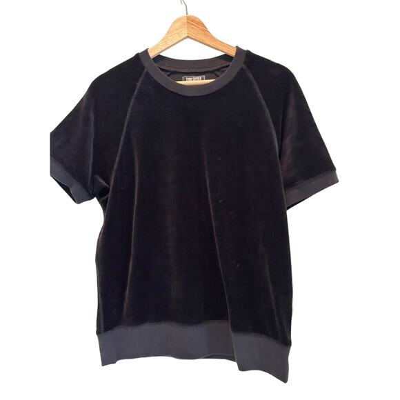 Todd Snyder Shirt SZM Velvet Short Sleeve Pullover Black Round Neck Women - Picture 5 of 10